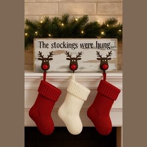 Hand Crafted Reindeer Christmas Stocking Holder/Hanger. Holds 3 Stockings